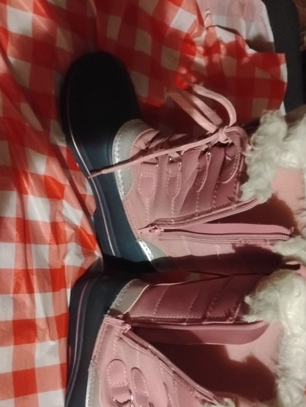 Pink and Navy Girls' Winter Snow Boots with Faux Fur Trim - Picture 3 of 6